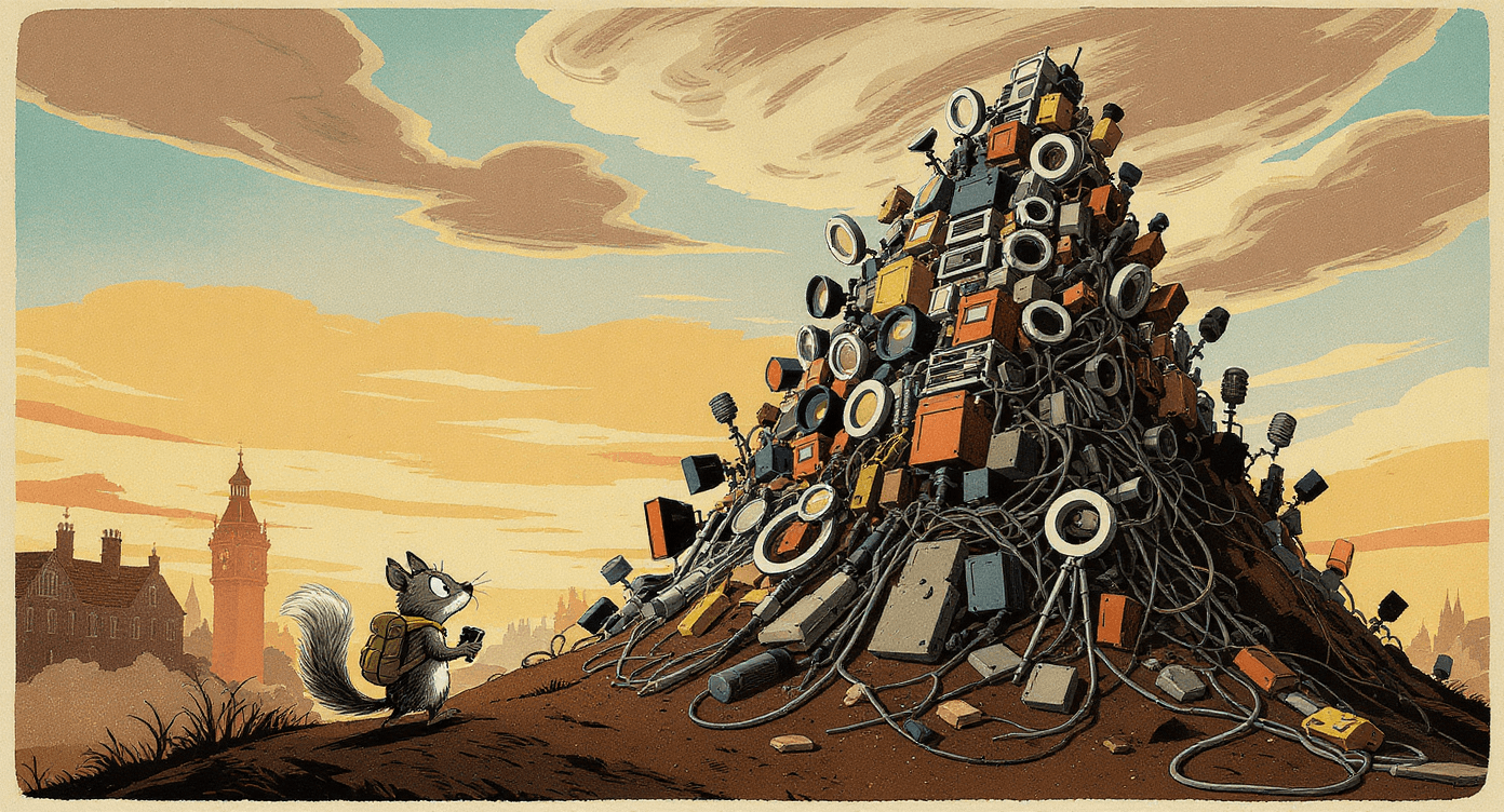 Small business owner facing overwhelming video content creation equipment and production challenges without AI tools