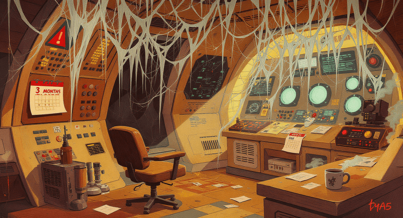 Neglected AI automation system running without monitoring or maintenance showing risks of set-it-and-forget-it approach