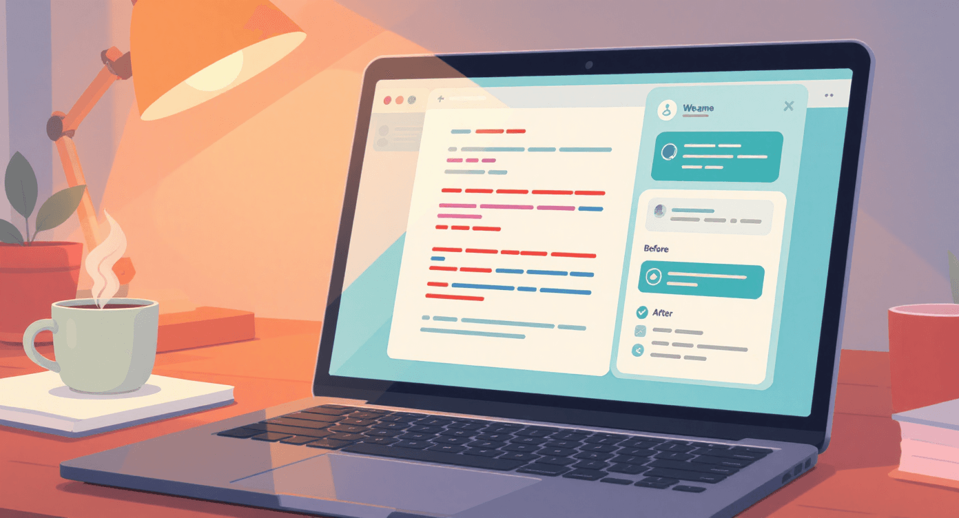 AI grammar checker and writing assistant tool correcting mistakes in document on laptop screen