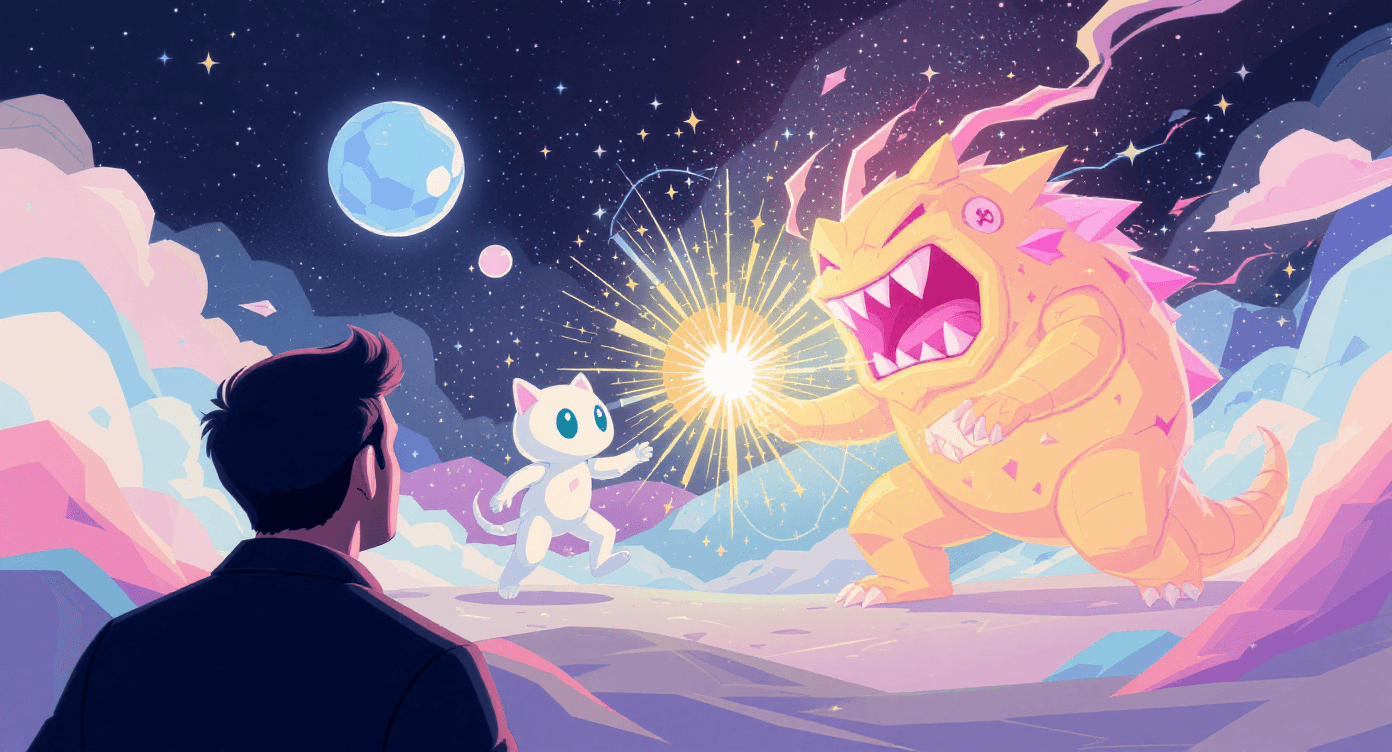 Person observing free and paid AI tools represented as magical creatures competing to create images, illustrating differences in capabilities