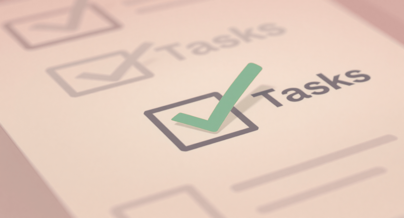 Close-up of a checklist with the ‘AI Tasks’ box ticked, illustrating completion of AI-related work and task management in a business context