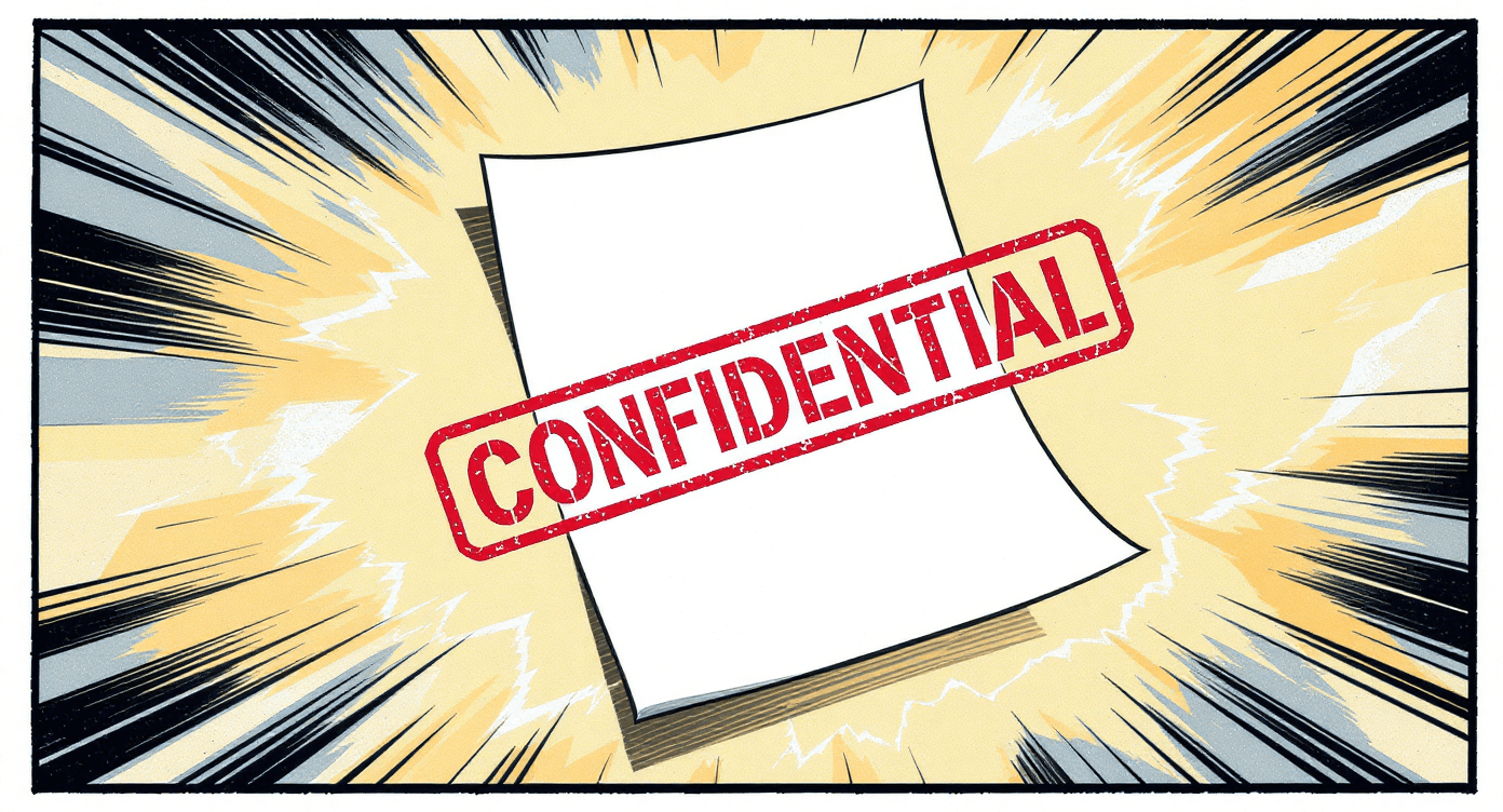 Floating confidential document illustrating data privacy concerns and sensitive business information security for AI tool usage