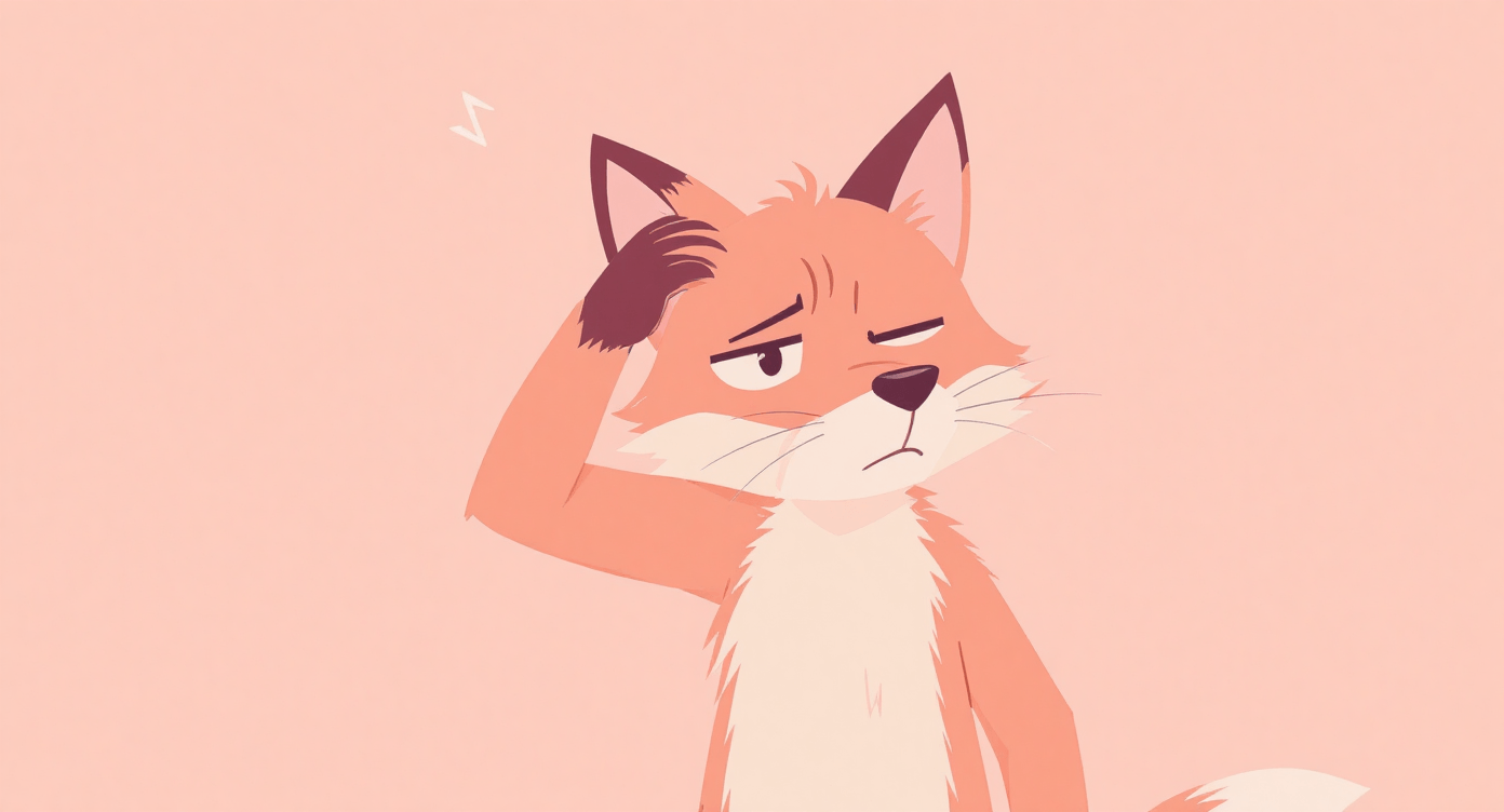 Fox character hesitating and making excuses, representing procrastination or avoidance in creative workflows