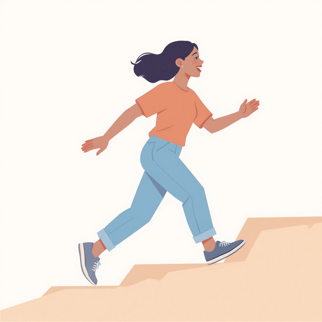 Woman at the enthusiastic start of a new project, representing early motivation and excitement before challenges appear