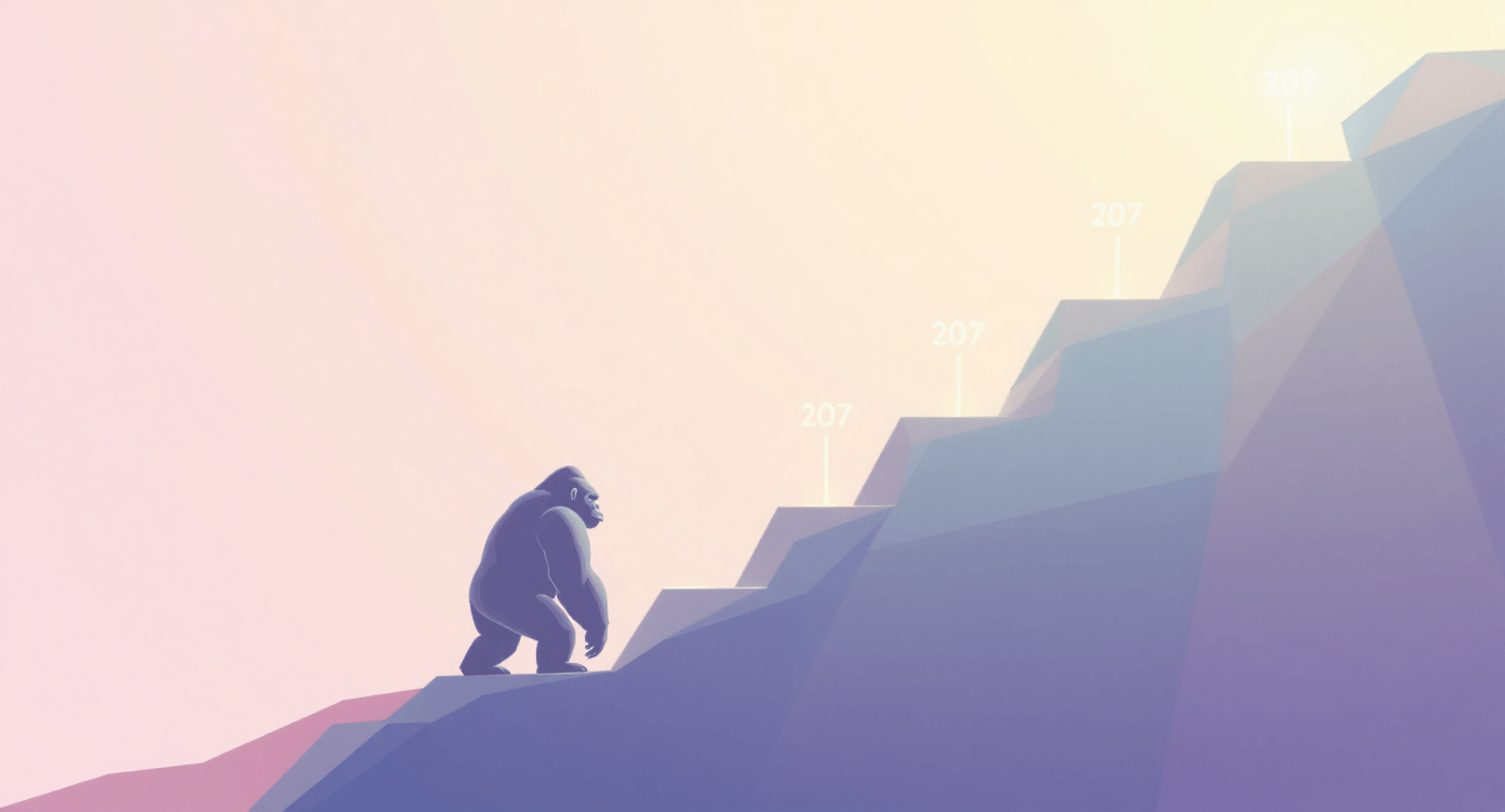 Person standing at the start of a long path with markers for each week or month, representing the concept of showing up consistently for a year and gradual progress over time.