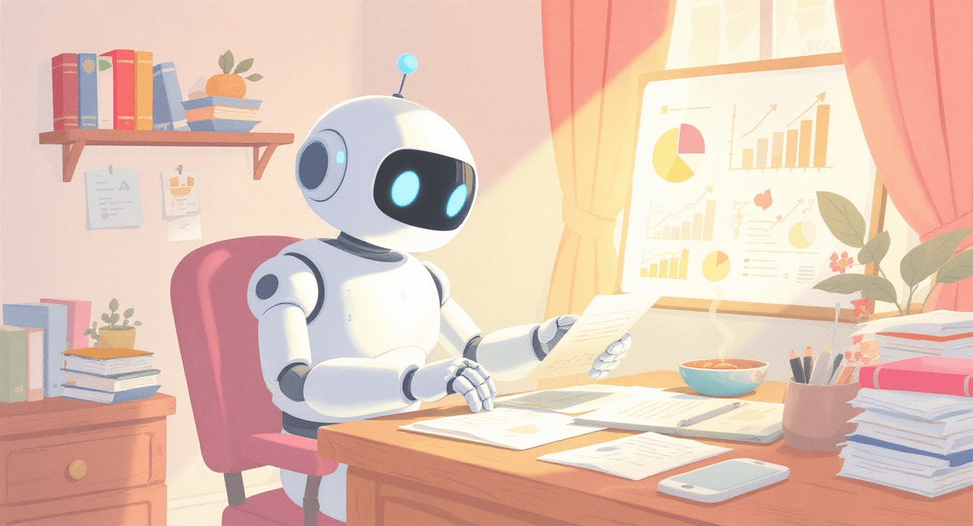 Robot performing tasks automatically while a person relaxes, illustrating automation handling work without human effort.