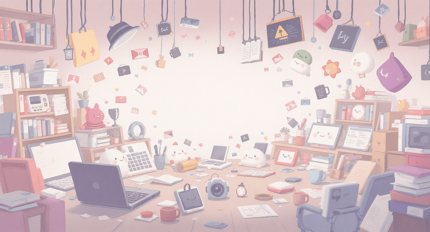 Icons of digital tools not interacting, illustrating lack of integration and disconnected systems.