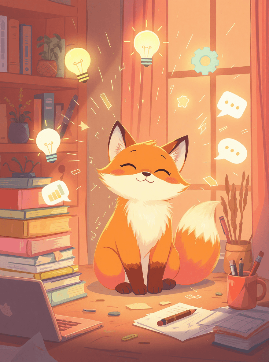 friendly robot mascot teaching beginners, creators, coaches and small business owners how to use AI prompts without jargon or tech skills