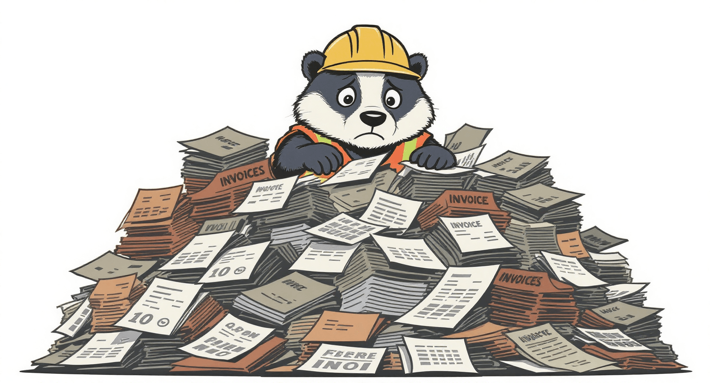 Retro vector of electrician buried behind wall of text messages and emails representing local service communication overload