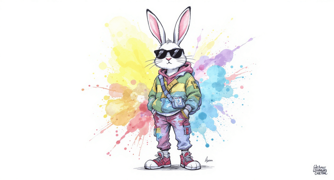 Ink and watercolor comic illustration of product description transformation machine converting bland generic copy into vibrant unique descriptions with AI