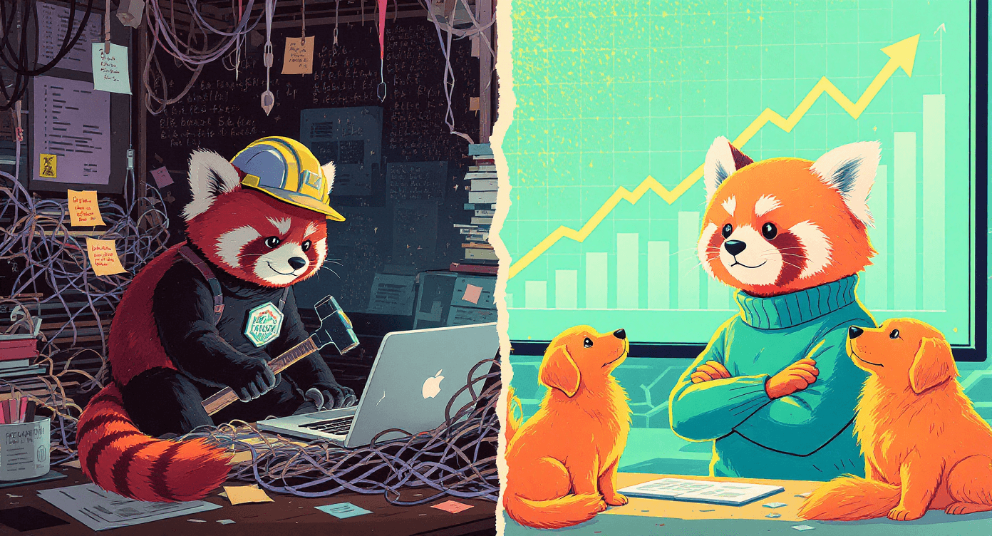 SaaS founder transforming from feature builder to logic architect using AI automation to scale MRR without growing the marketing team