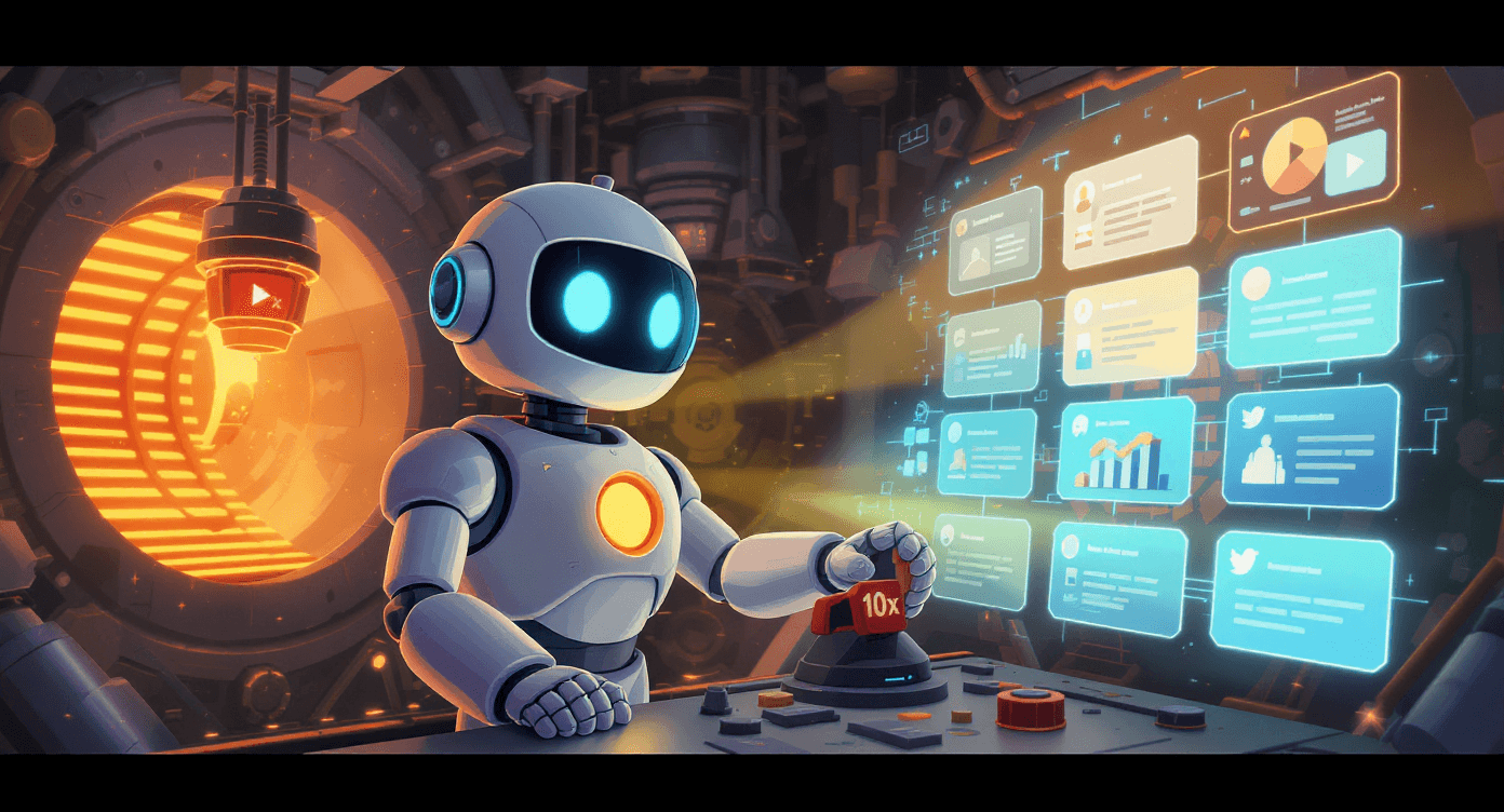 AI content repurposing engine blueprint showing how content creators can turn one piece of content into ten formats automatically to grow faster without burnout