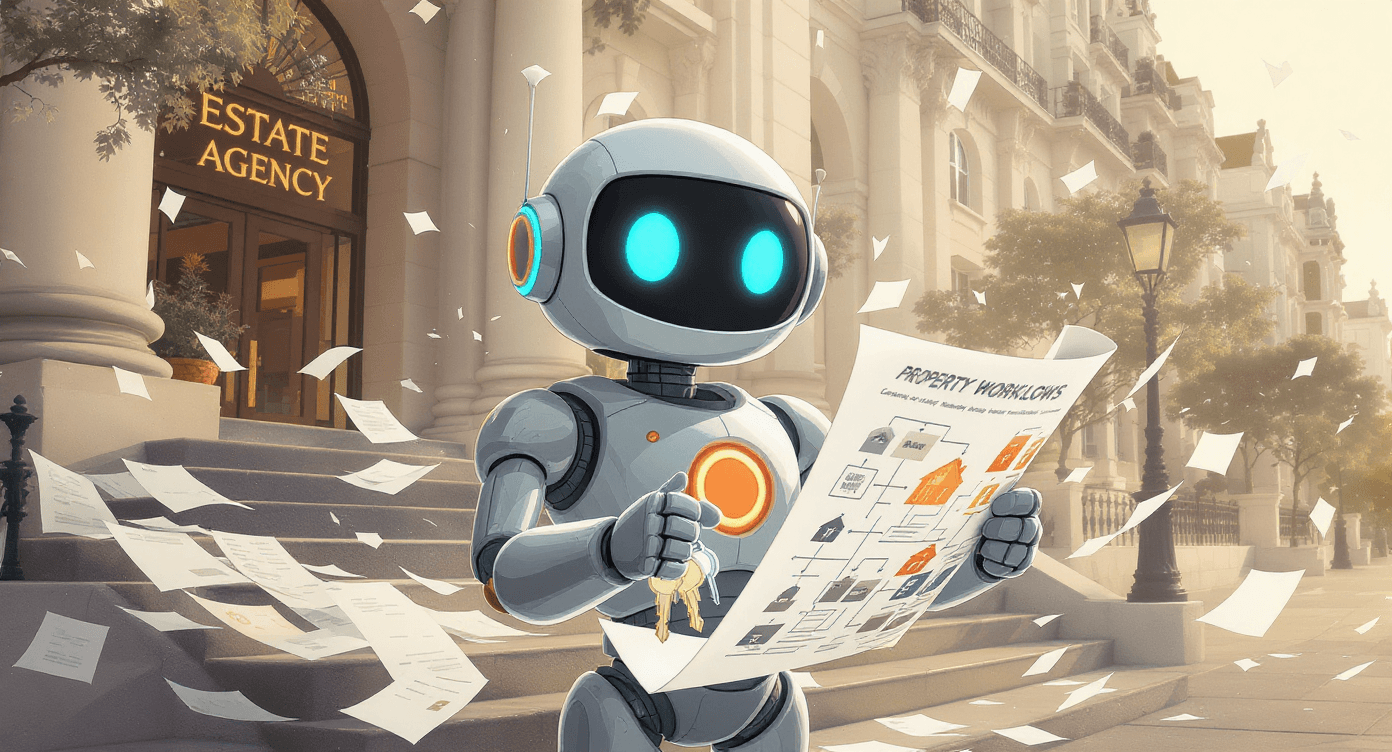 AI automation blueprint for real estate and property businesses showing how estate agents and landlords can scale property portfolios without paperwork and admin overload