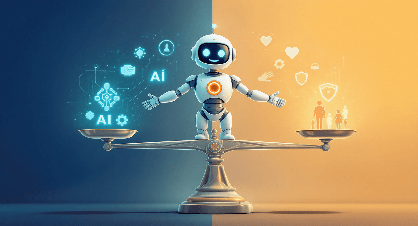 AI ethics guide for small business owners showing how to balance artificial intelligence capability with human values responsibility and data privacy when using AI tools