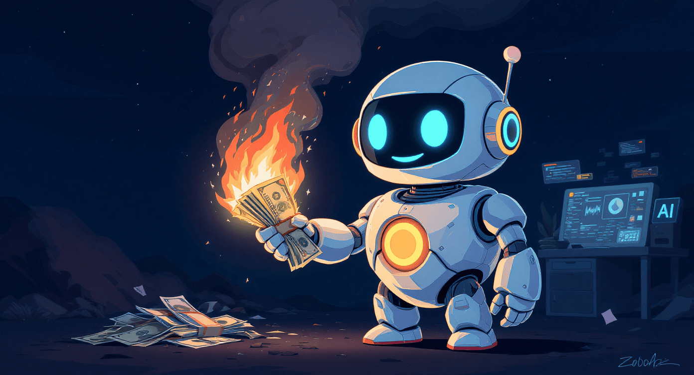 Small business owner burning cash on unnecessary tools and subscriptions showing why choosing the right AI workspace setup saves money and increases productivity