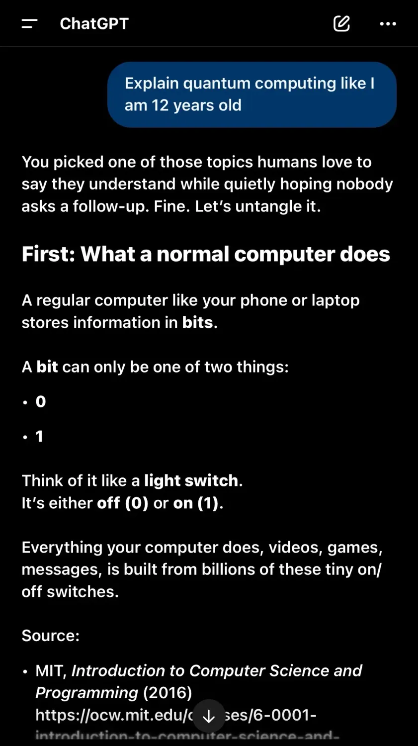 ChatGPT explaining a complex topic in simple language for a beginner
