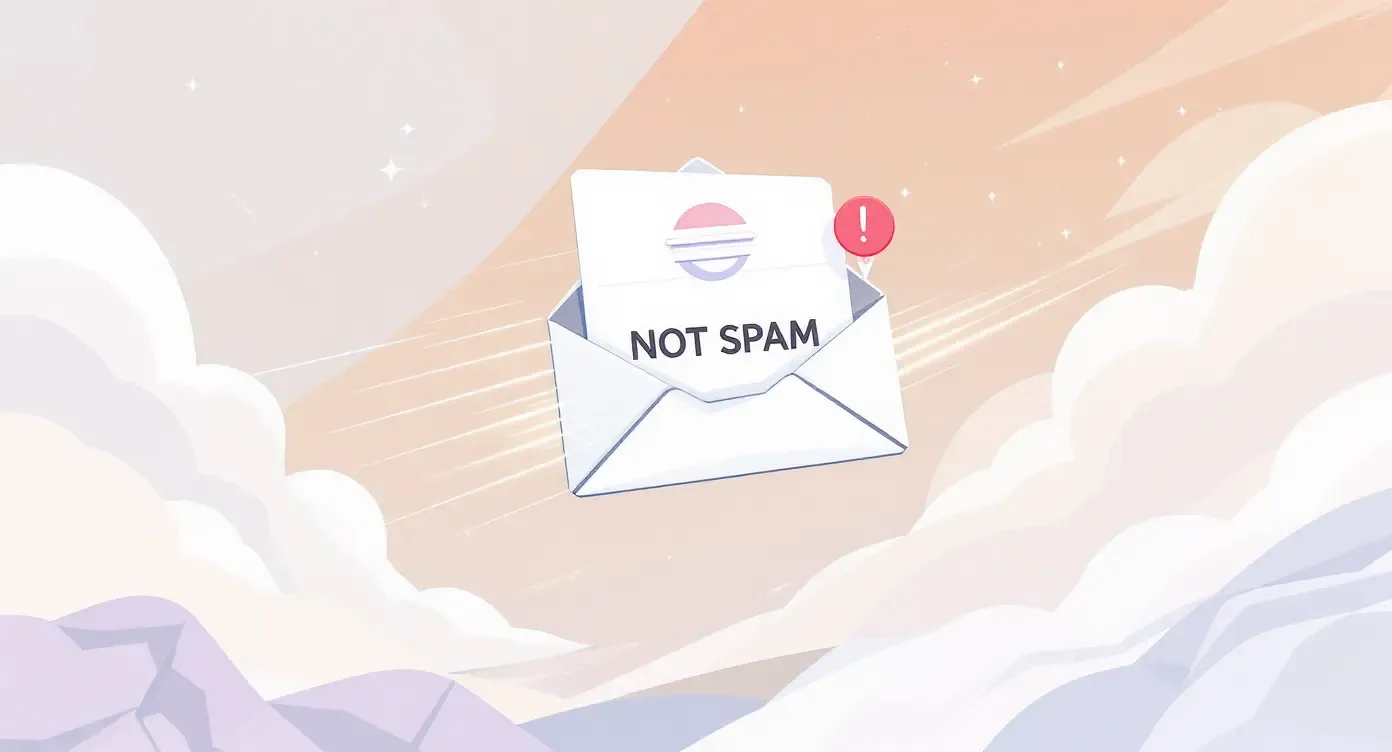 Digital email marked not spam flying through the sky representing email deliverability best practices for small business owners to ensure marketing emails reach the inbox every time