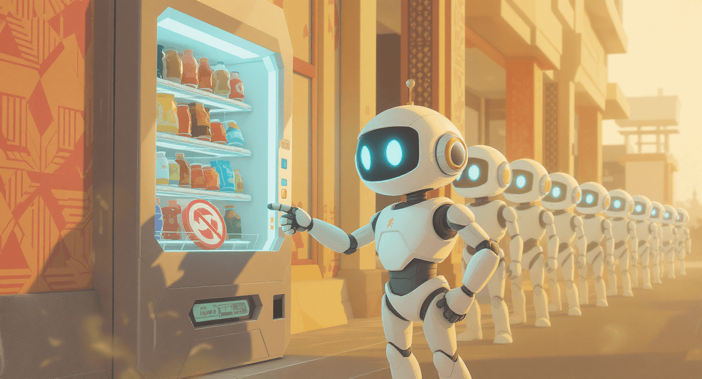 No Jargon AI robot standing confused in front of a vending machine dispensing a rejection token representing the right to explainability when AI automated decisions affect you