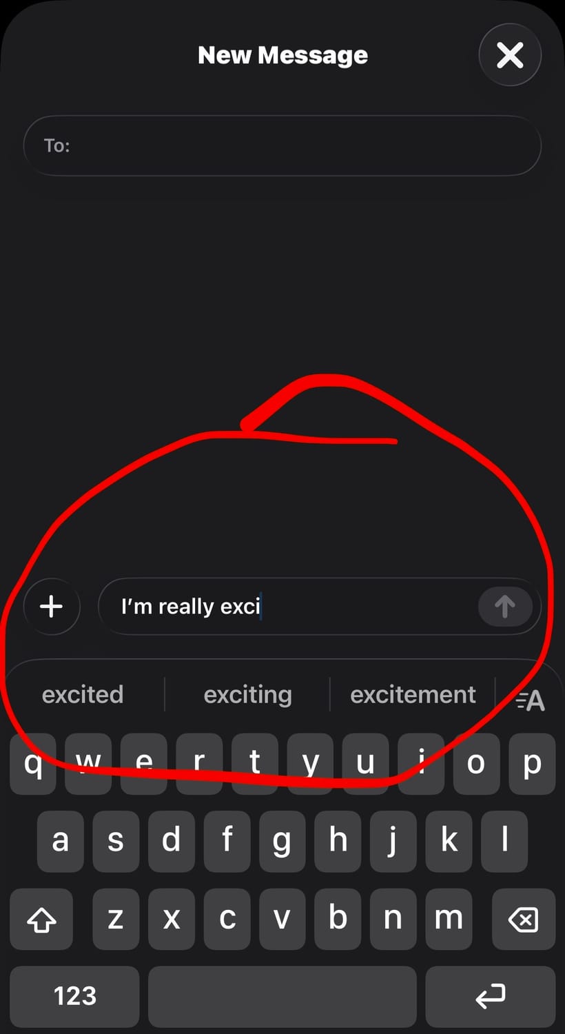  iPhone Messages app showing autocomplete suggestions for a half typed word demonstrating how NLP predictive text works on a smartphone