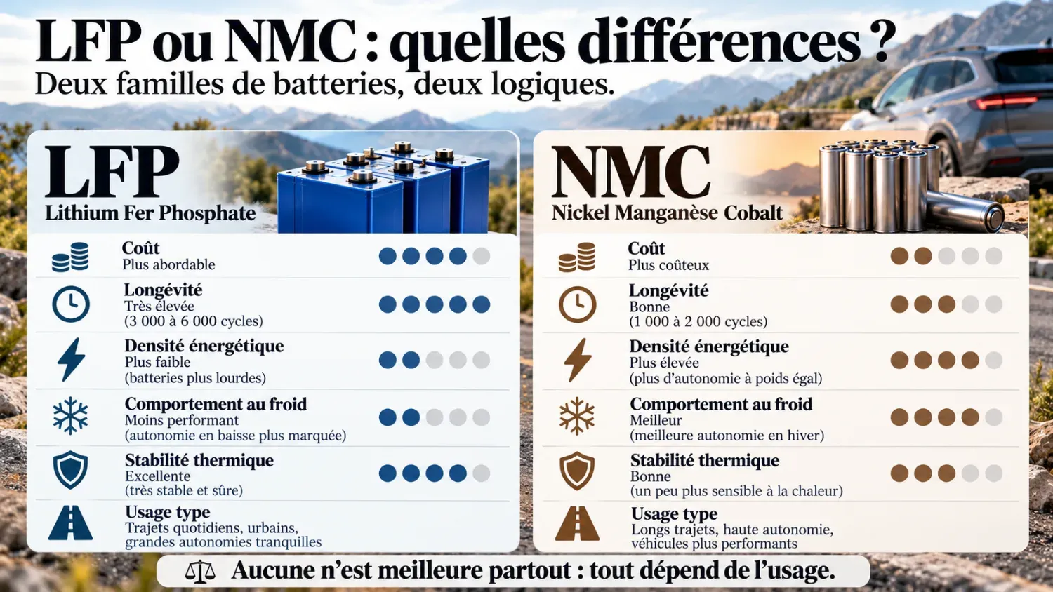Comparatif visuel batterie LFP ou NMC