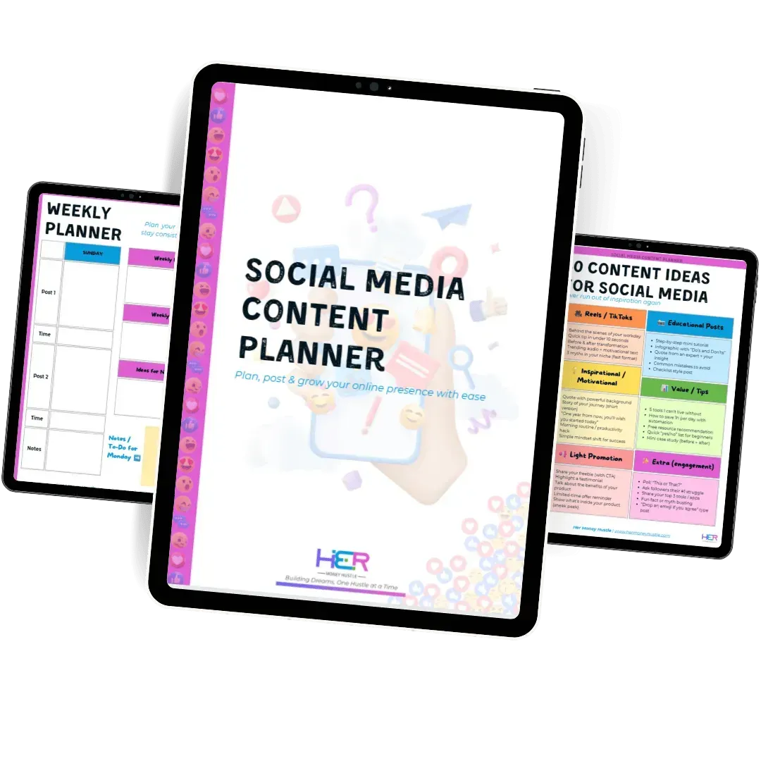 Free Social Media Planner template for Instagram TikTok Pinterest Her Money Hustle