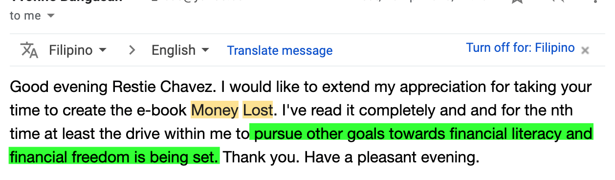 Reader testimonial