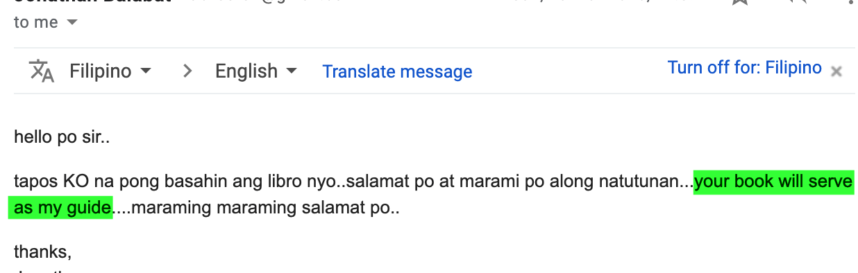 Reader testimonial