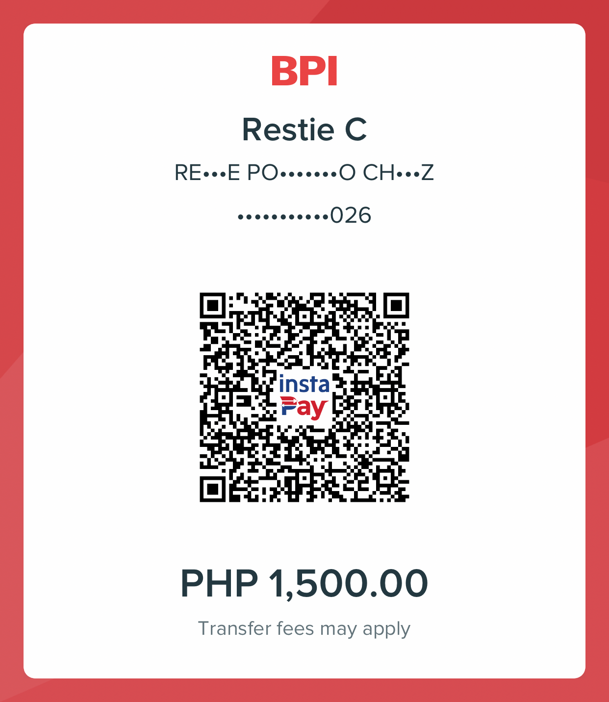 BPI payment QR code for Money Lost!