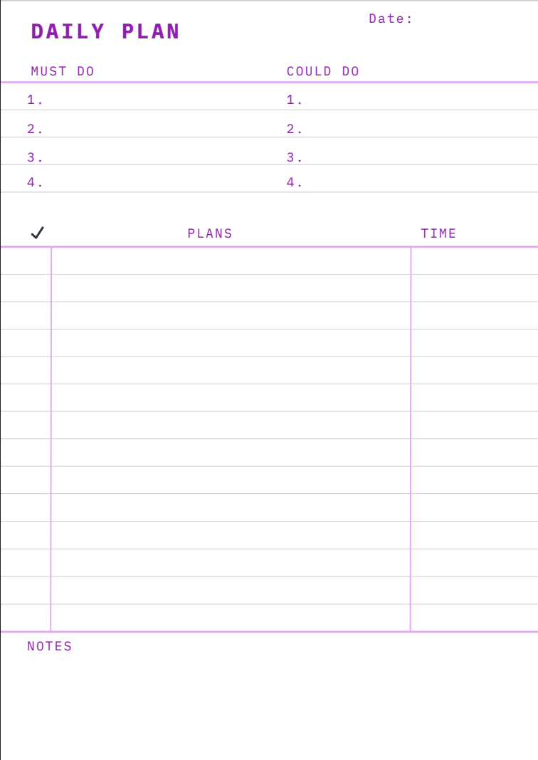 Planificador diario por horas para imprimir