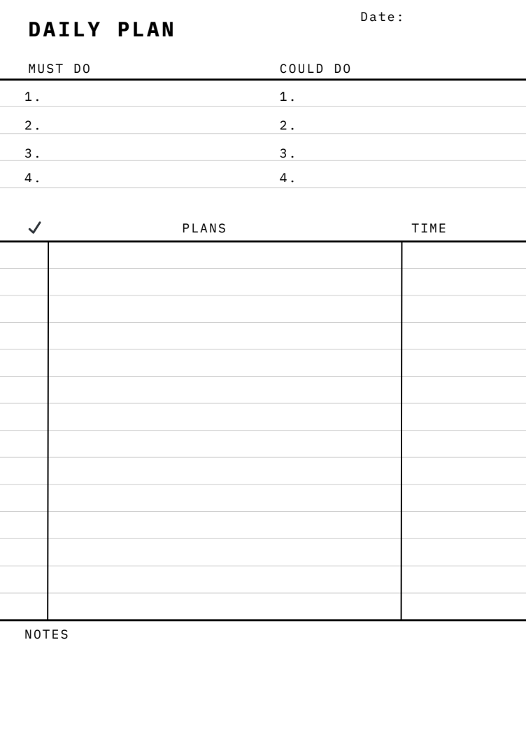 Planificador diario por horas para imprimir