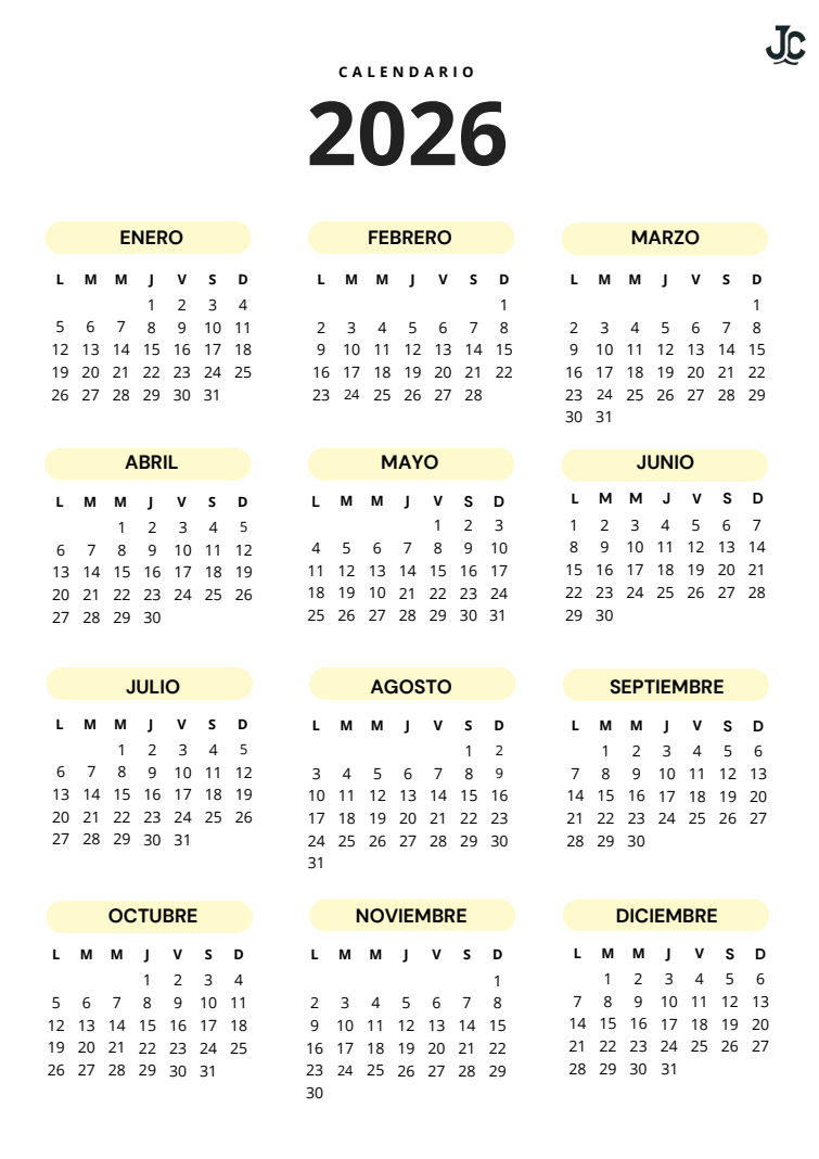 Calendario anual 2024 para imprimir PDF gratis