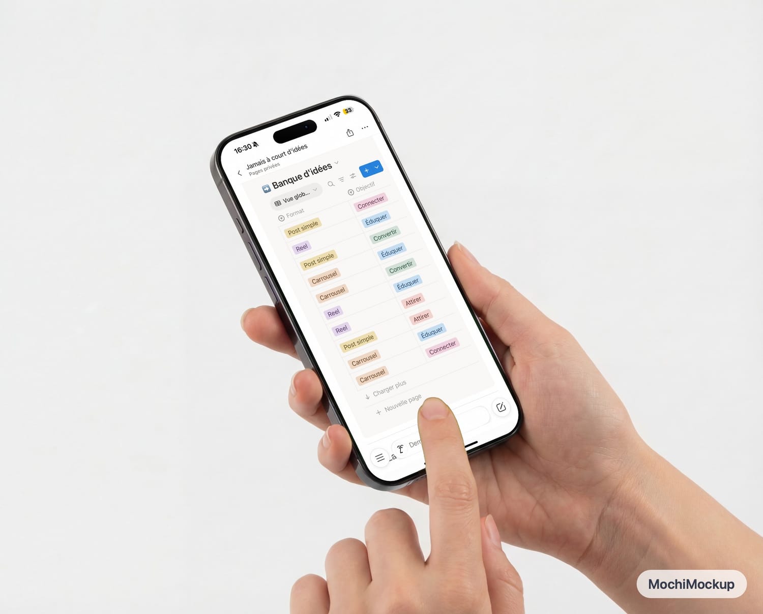 Le guide Notion Jamais a court d idees ouvert sur un telephone