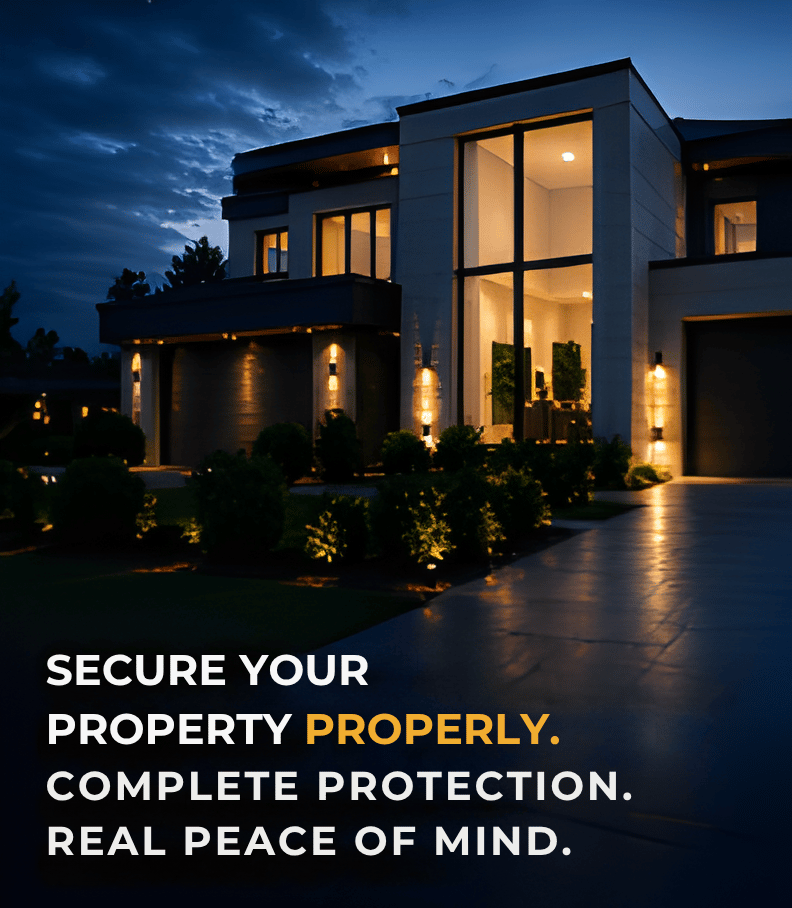 Modern UK home at night protected by CCTV and intruder alarm system installed by DP Security Group