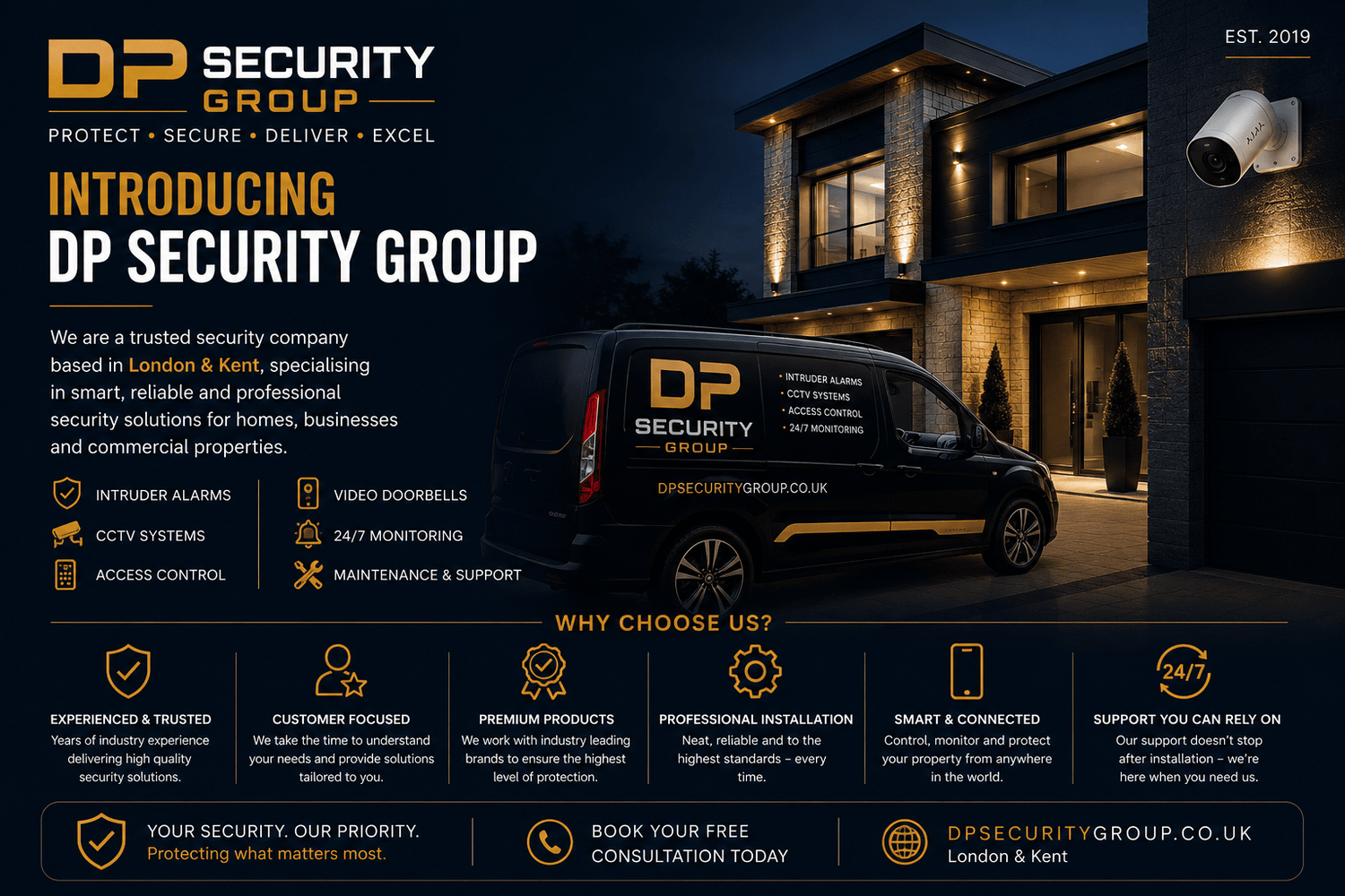 DP Security Group providing professional intruder alarms, CCTV, video doorbells and smart security solutions for homes and businesses across London and Kent.