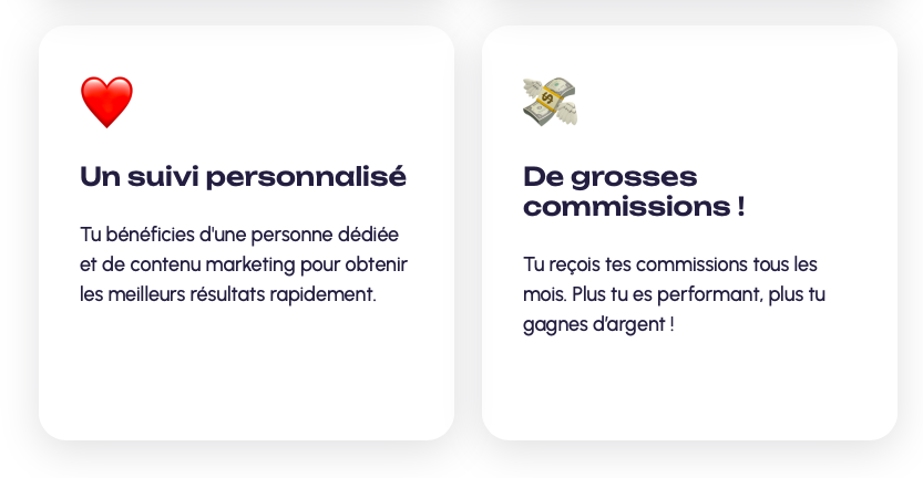 suivi personnalisé, grosses commissions