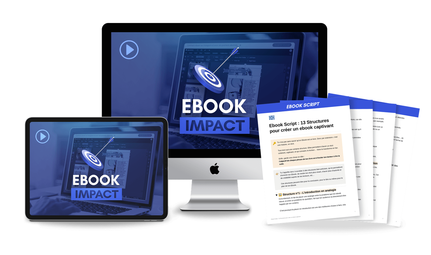 un ordinateur, une tablette et des scripts ebook impact
