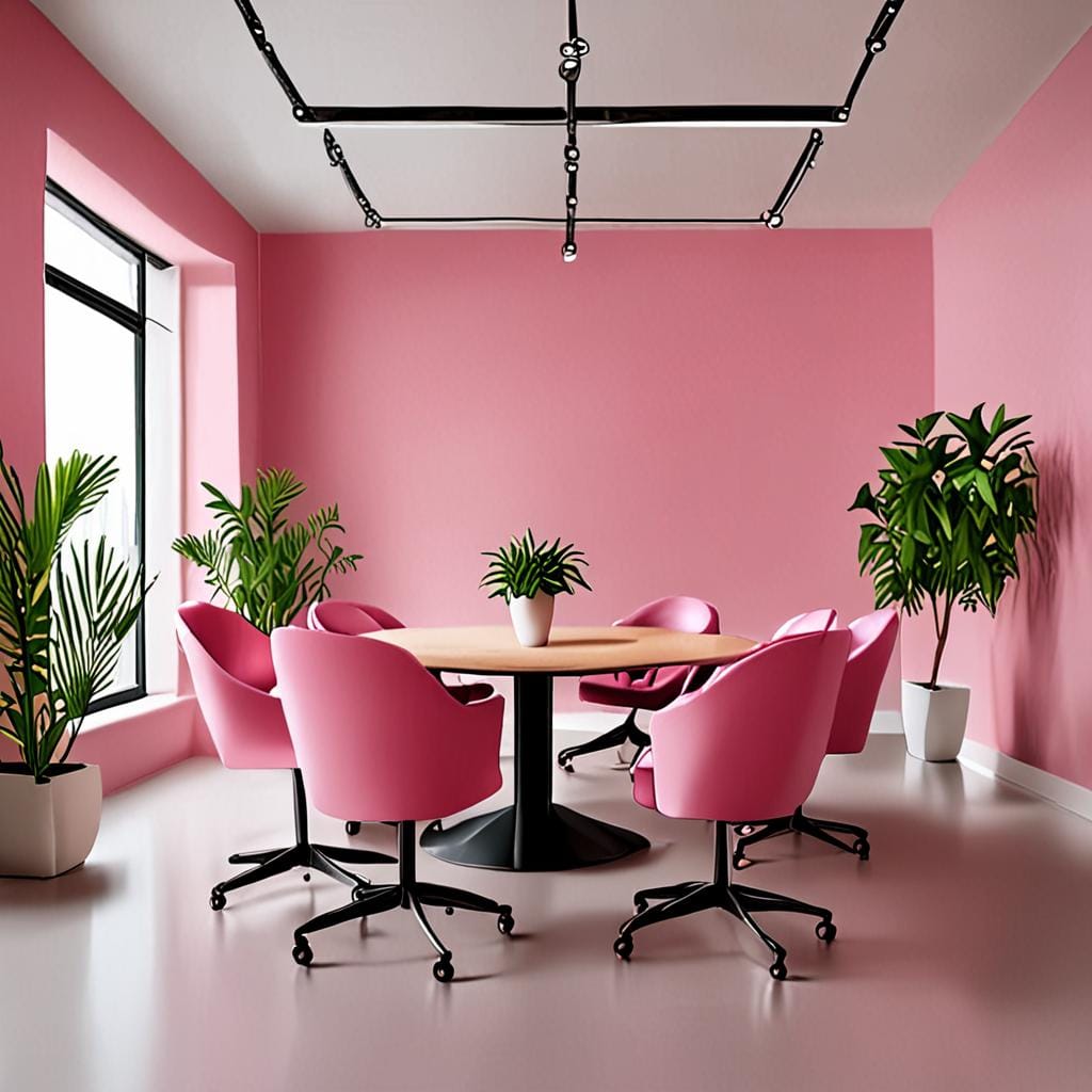elegant meeting room pink chairs plants