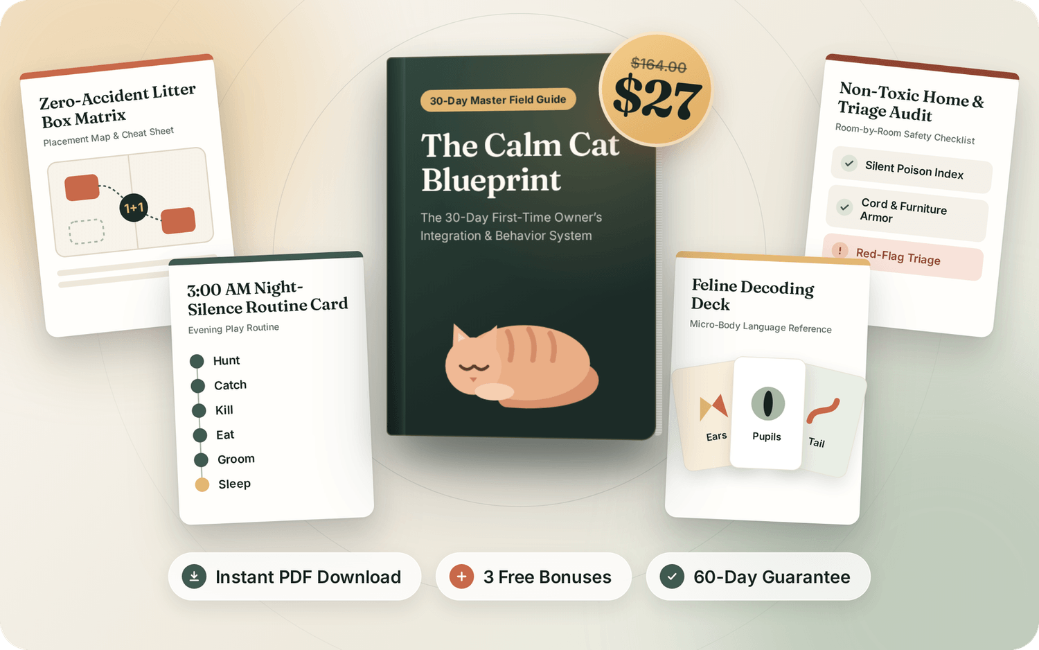 The Calm Cat Blueprint: 30-Day Master Field Guide with printable tools, 3 free bonuses and a 60-Day Guarantee