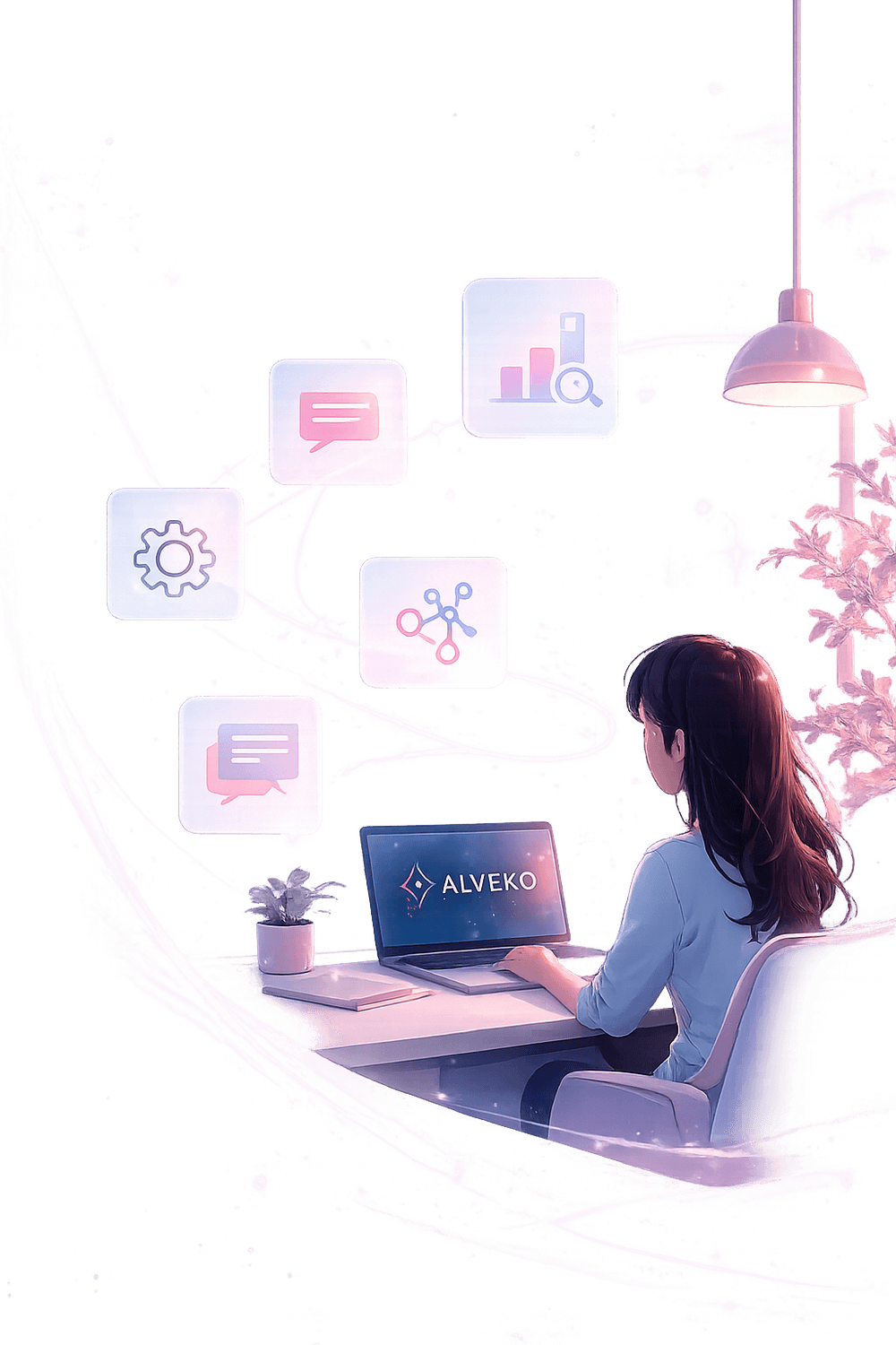 Femme travaillant sur son projet avec l’intelligence artificielle dans l’environnement du club ALVÉKO