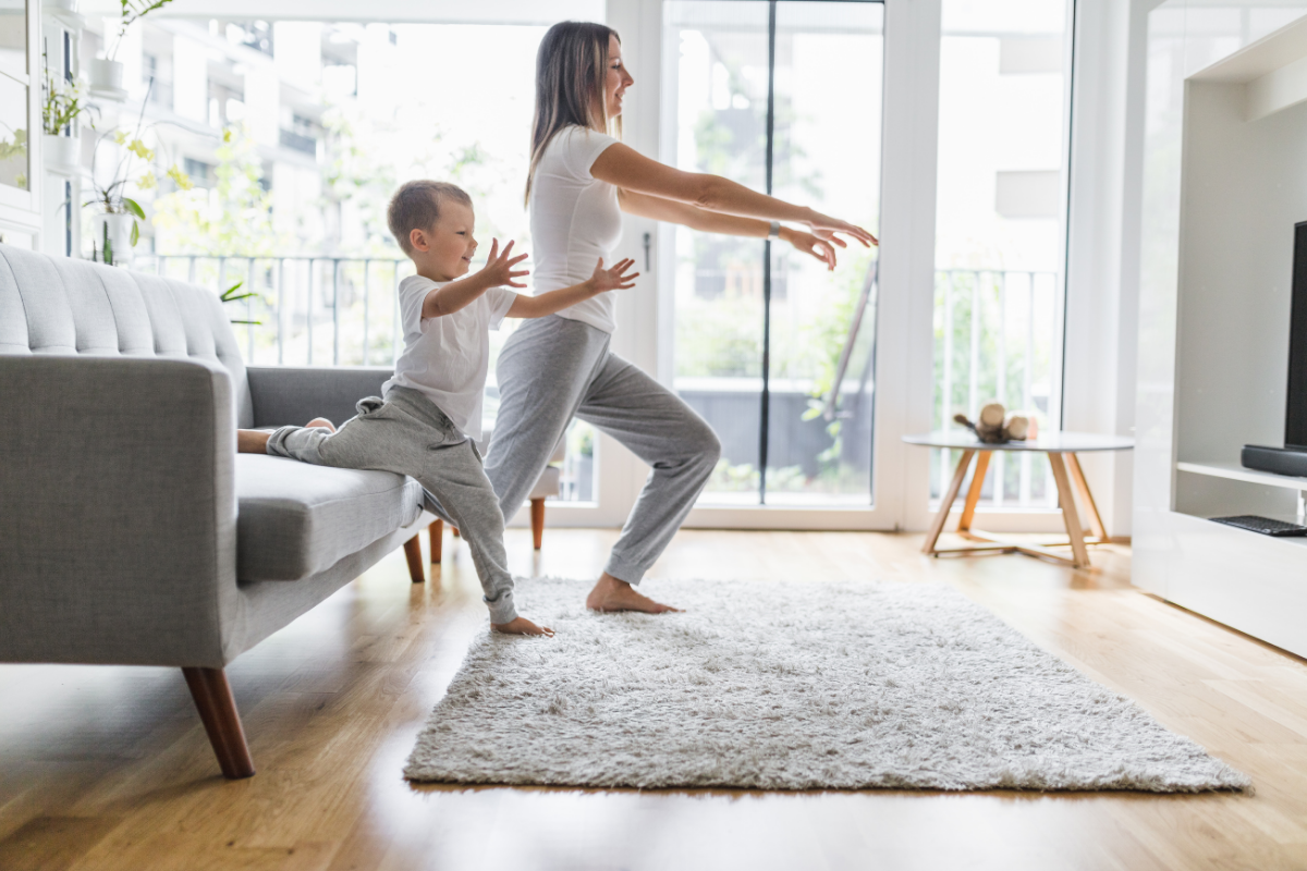 woman workout with his son