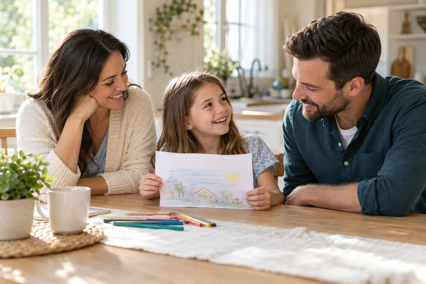 A family sharing a quiet moment of learning together