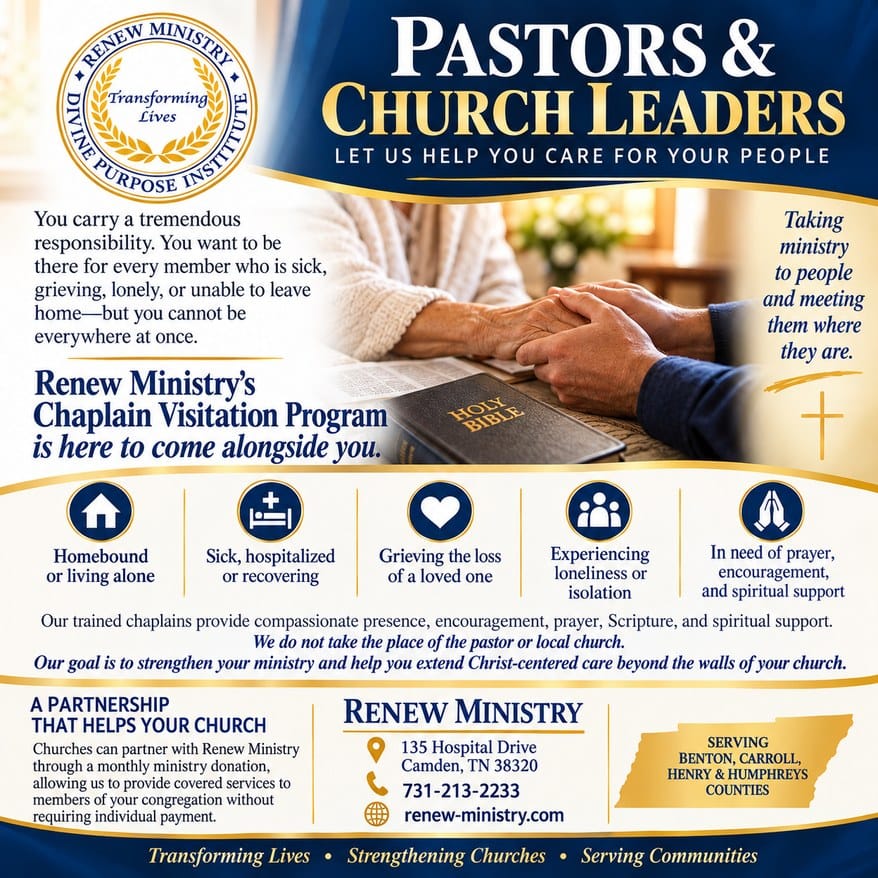 Renew Ministry chaplain visitation information for pastors and church leaders