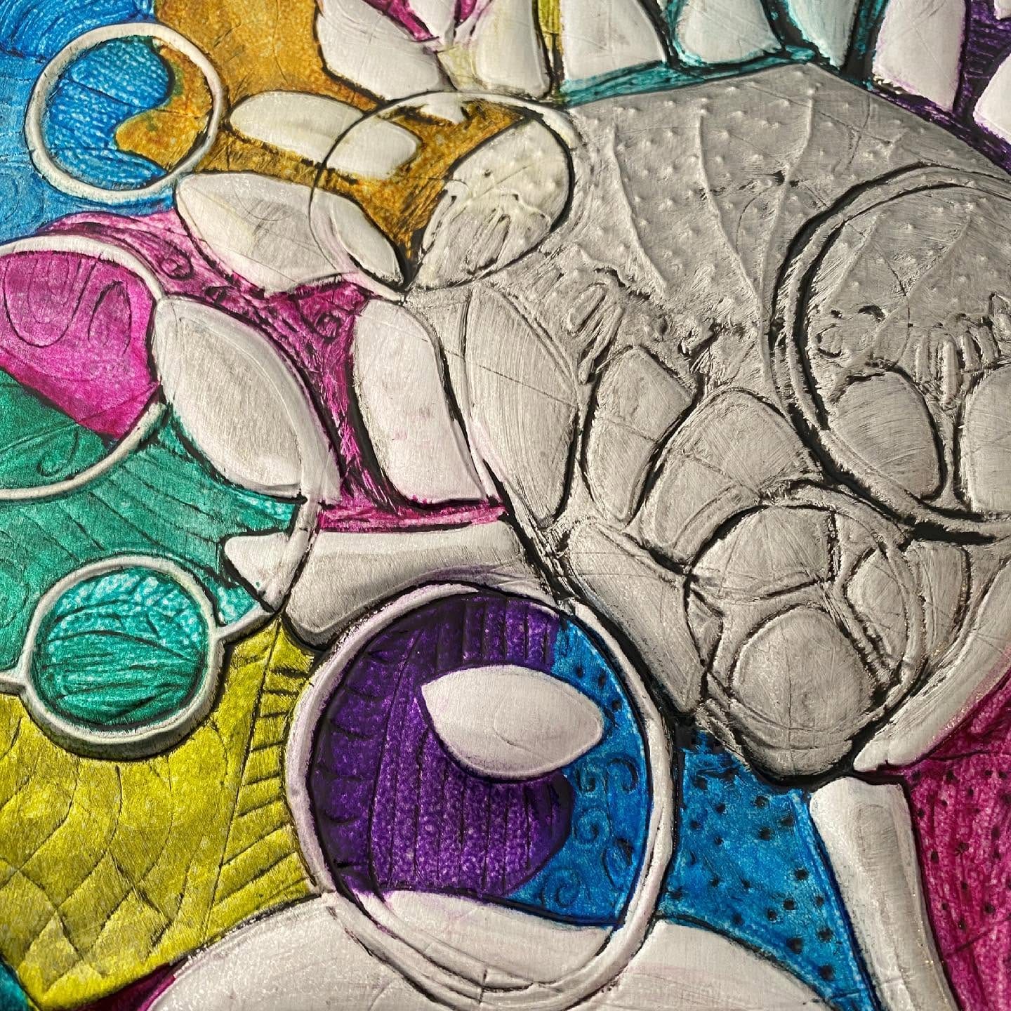 Embossed metal protea with Alcohol ink by Ninette Kruger
