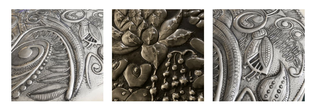 Close-up textures of embossed metal art