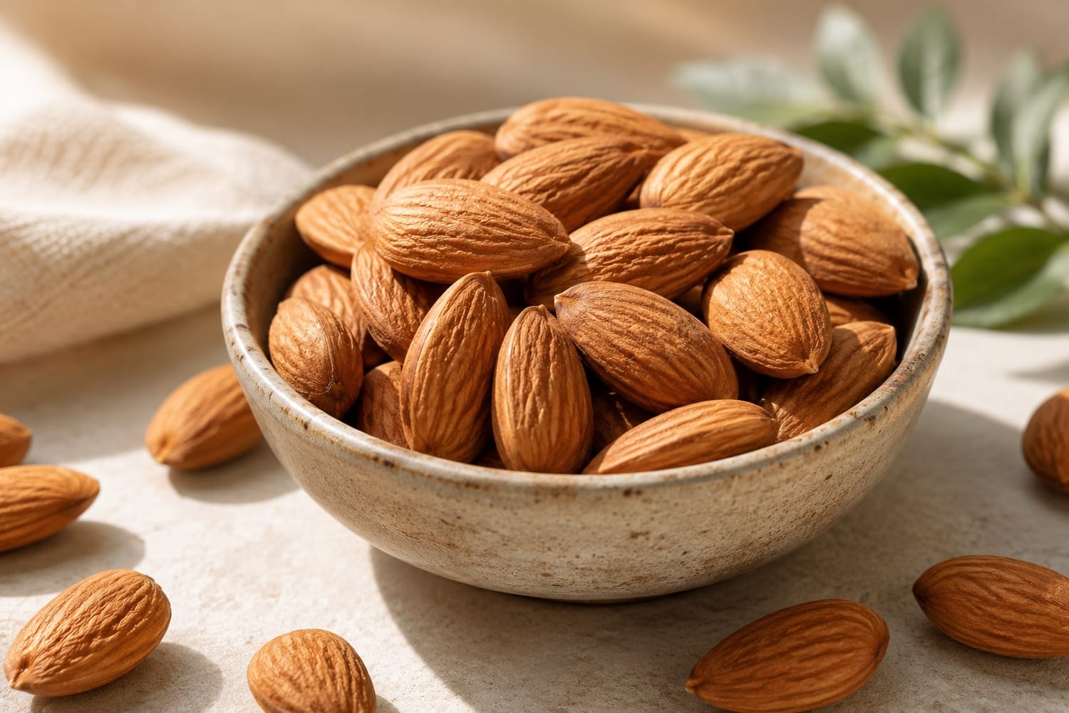 Raw almonds providing vitamin E and nutrients for eye health