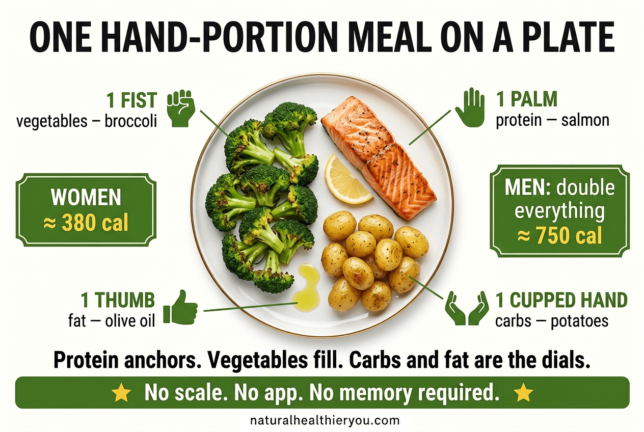 Infographic: what one hand-portion meal looks like on a plate