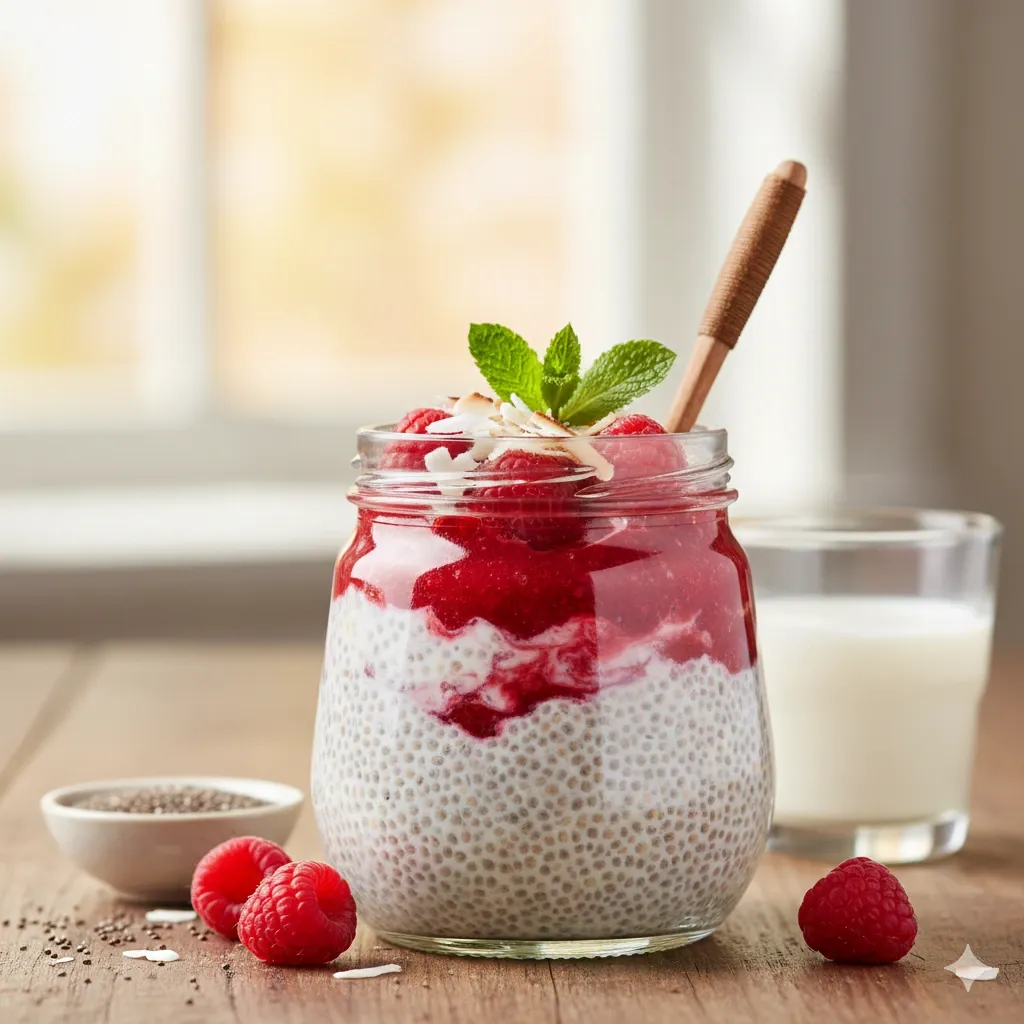 budinca de chia cu iaurt si mure pentru micul dejun