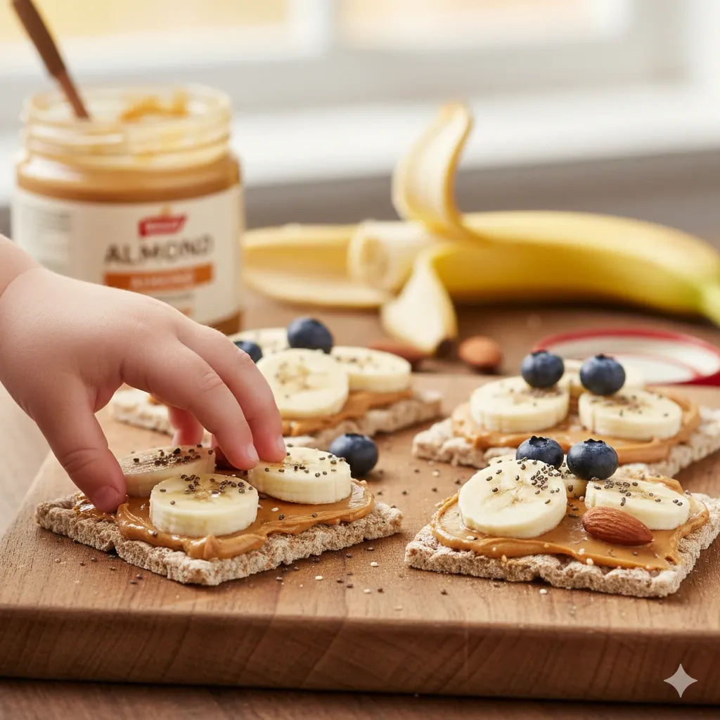 gustare rapida de crackers cu unt de migdale si banane 