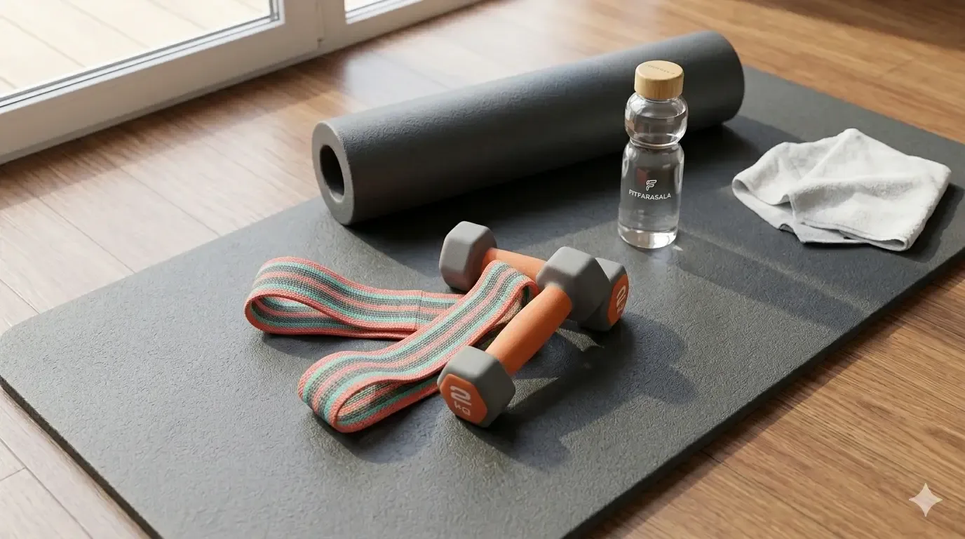 echipament sportiv pentru acasa ca gantere si benzi elastice de antrenament