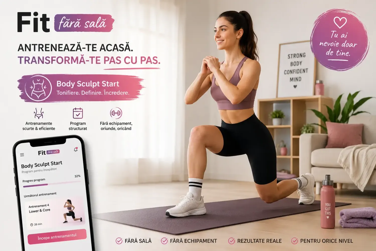 fara care se antreneaza acasa fara echipament cu aplicatia fitfarasala